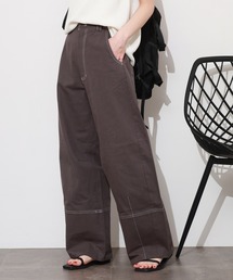 コットン配色ステッチカーブバレルパンツ