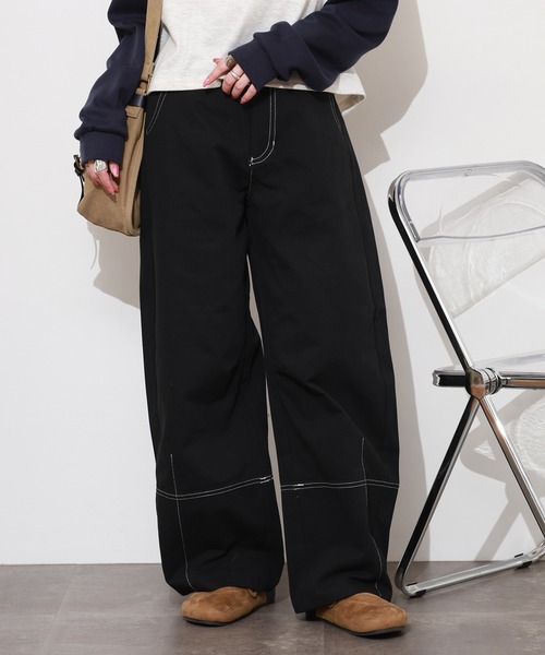FUNALIVE(ファンアライブ)の「コットン配色ステッチカーブバレルパンツ(その他パンツ・レディース・ベージュ/チャコールグレー/ブラック/アイボリー・F)」の11枚目の写真