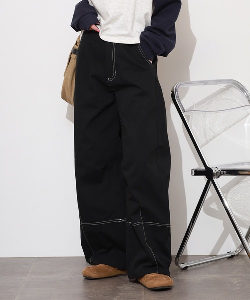 FUNALIVE(ファンアライブ)の「コットン配色ステッチカーブバレルパンツ(その他パンツ・レディース・ベージュ/チャコールグレー/ブラック/アイボリー・F)」の12枚目の写真