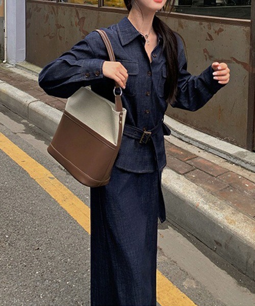 LAFFMO(ラフモ)の「【セットアップ】デニムベルト付きシャツ&ロングスカート 上下2点セット(セットアップ・レディース・ダークブルー・M/L)」の20枚目の写真