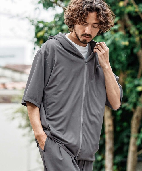 mpa4095- Stretch Mini Waffle Short Sleeve Zip Up Parka ジップ
