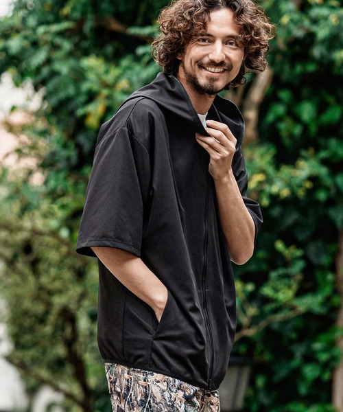 mpa4095- Stretch Mini Waffle Short Sleeve Zip Up Parka ジップ