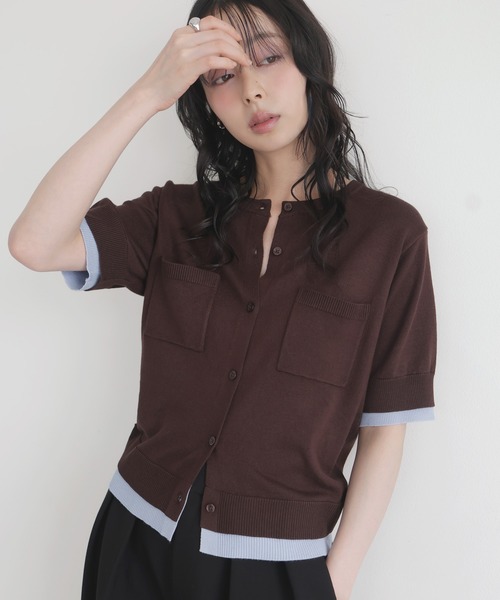 LIAN(リアン)の「バイカラーポケットデザインニット(カーディガン/ボレロ・レディース・アイボリー/ブラウン/チャコールグレー/ブラック・FREE)」の5枚目の写真