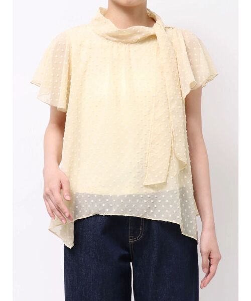 LAGUNAMOON(ラグナムーン)の「ボウタイハーフスリーブシアーブラウス 【夏服】 【オフィスカジュアル】(シャツ/ブラウス・レディース・ブラック/イエロー/ホワイト・FREE)」の7枚目の写真