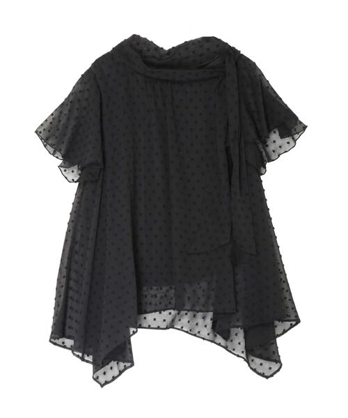 LAGUNAMOON(ラグナムーン)の「ボウタイハーフスリーブシアーブラウス 【夏服】 【オフィスカジュアル】(シャツ/ブラウス・レディース・ブラック/イエロー/ホワイト・FREE)」の4枚目の写真