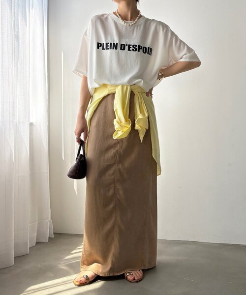 DouDou（ドゥドゥ）の「PLEIN D'ESPOIR ジョーゼット半袖ロゴTEE（シャツ/ブラウス・レディース・オフホワイト/チャコールグレー/ライトグレー・FREE）」の5枚目の写真