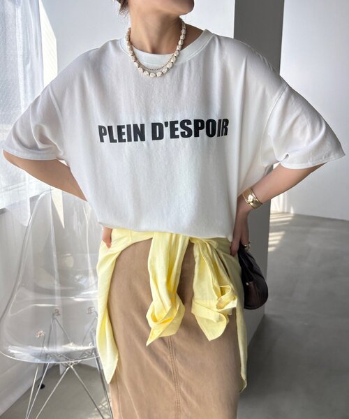 DouDou（ドゥドゥ）の「PLEIN D'ESPOIR ジョーゼット半袖ロゴTEE（シャツ/ブラウス・レディース・オフホワイト/チャコールグレー/ライトグレー・FREE）」の10枚目の写真