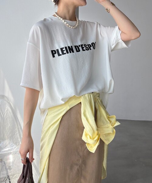 DouDou（ドゥドゥ）の「PLEIN D'ESPOIR ジョーゼット半袖ロゴTEE（シャツ/ブラウス・レディース・オフホワイト/チャコールグレー/ライトグレー・FREE）」の11枚目の写真