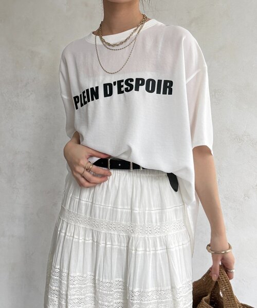 DouDou（ドゥドゥ）の「PLEIN D'ESPOIR ジョーゼット半袖ロゴTEE（シャツ/ブラウス・レディース・オフホワイト/チャコールグレー/ライトグレー・FREE）」の19枚目の写真
