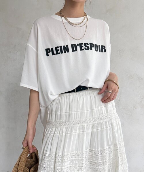 DouDou（ドゥドゥ）の「PLEIN D'ESPOIR ジョーゼット半袖ロゴTEE（シャツ/ブラウス・レディース・オフホワイト/チャコールグレー/ライトグレー・FREE）」の20枚目の写真