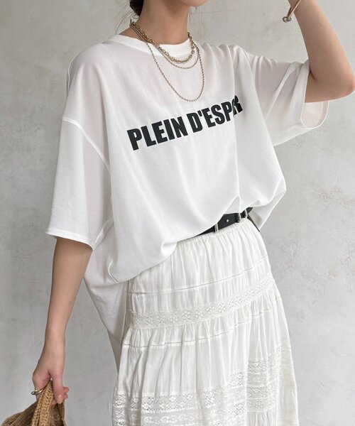 DouDou（ドゥドゥ）の「PLEIN D'ESPOIR ジョーゼット半袖ロゴTEE（シャツ/ブラウス・レディース・オフホワイト/チャコールグレー/ライトグレー・FREE）」の21枚目の写真