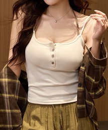 配色ストラップ  ヘンリーネックリブキャミソール