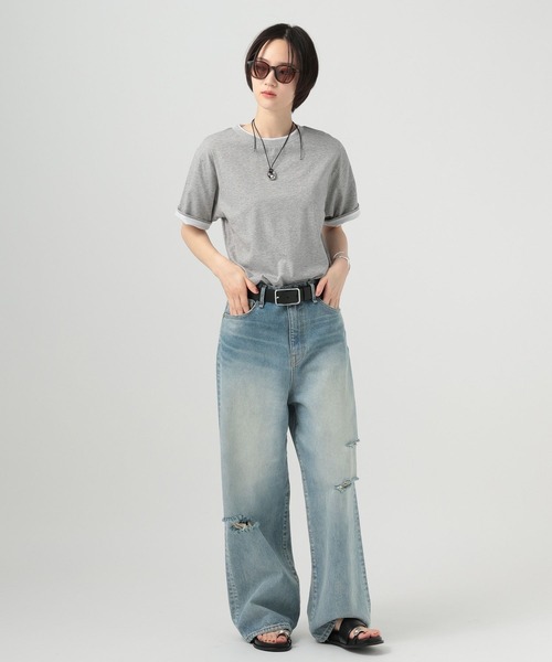 BAYFLOW（ベイフロー）の「ターンバックスリーブＴシャツ（Tシャツ/カットソー・レディース・ブラウン/グレー/チャコール・FREE）」の4枚目の写真