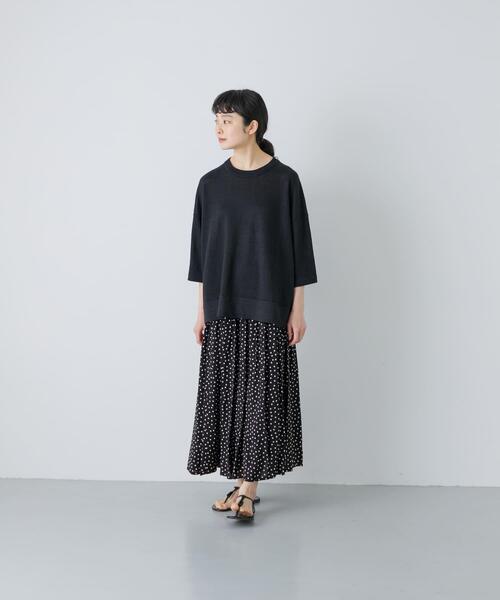 かぐれ(カグレ)の「リネン半袖クルーネックニット(ニット/セーター・レディース・ナチュラル/ブラック・FREE)」の7枚目の写真