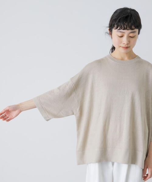 かぐれ(カグレ)の「リネン半袖クルーネックニット(ニット/セーター・レディース・ナチュラル/ブラック・FREE)」の20枚目の写真
