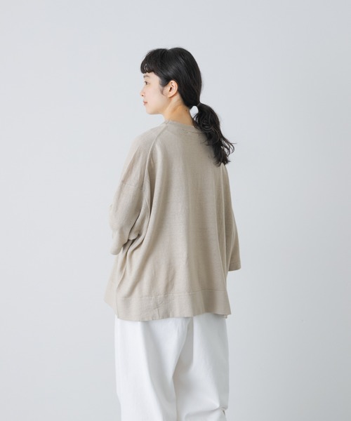 かぐれ（カグレ）の「リネン半袖クルーネックニット（ニット/セーター・レディース・ナチュラル/ブラック・FREE）」の6枚目の写真