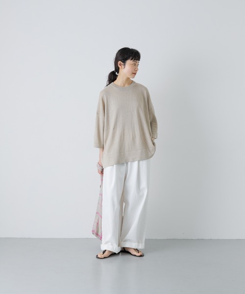 かぐれ（カグレ）の「リネン半袖クルーネックニット（ニット/セーター・レディース・ナチュラル/ブラック・FREE）」の7枚目の写真