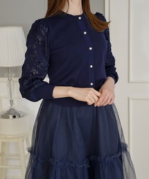 Prima Scherrer（プリマシェレル）の「グレースレース コンビ カーディガン Prima Scherrer（ニット/セーター）」