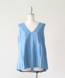 DOLLUPOOPS | Back Pleats Denim Sleeveless Top(バックプリーツデニムノースリーブトップス)(ベスト)