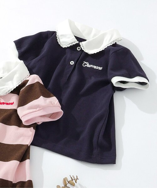 apres les cours（アプレレクール）の「【接触冷感】襟レースひんやり半袖ポロシャツ（Tシャツ/カットソー・キッズ・その他2/ネイビー・80/90/100/110/120/130/140）」の2枚目の写真