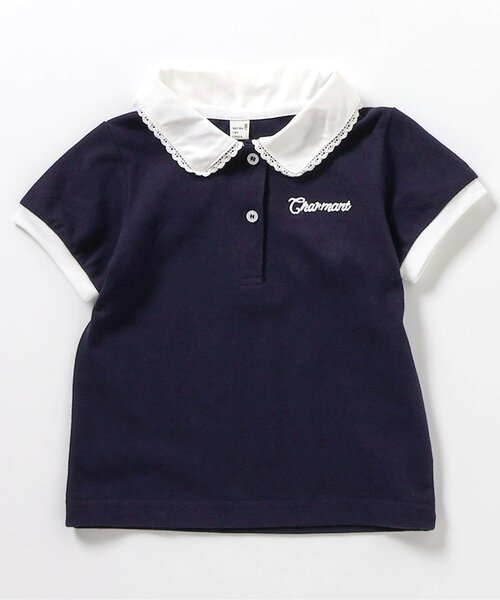 apres les cours（アプレレクール）の「【接触冷感】襟レースひんやり半袖ポロシャツ（Tシャツ/カットソー・キッズ・その他2/ネイビー・80/90/100/110/120/130/140）」の5枚目の写真