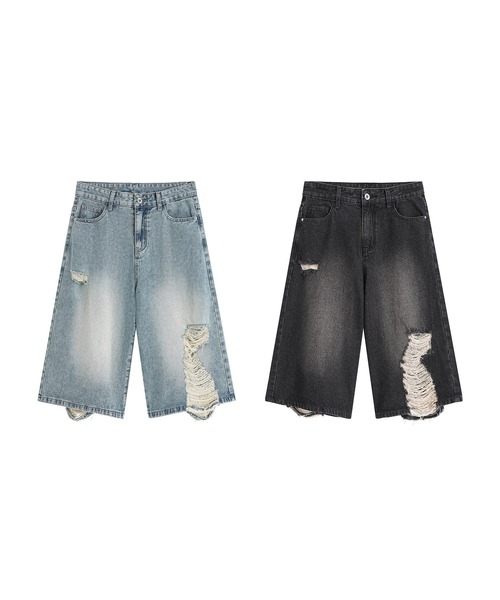 HOOK(フック)の「HOOK ダメージデニムハーフパンツ (SS)(デニムパンツ・メンズ・ブルー/ブラック・M/S/L)」の9枚目の写真