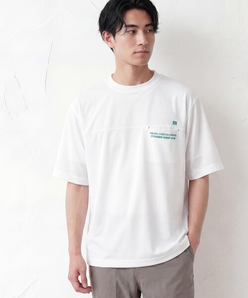 Dessin(デッサン)の「【吸水速乾/UVカット】メッシュ素材 スポーティTシャツ(Tシャツ/カットソー・メンズ・ブラック/カーキ系6/ホワイト・02/03)」の2枚目の写真