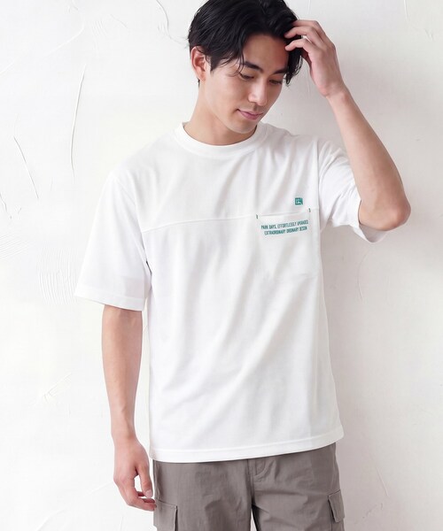Dessin(デッサン)の「【吸水速乾/UVカット】メッシュ素材 スポーティTシャツ(Tシャツ/カットソー・メンズ・ブラック/カーキ系6/ホワイト・02/03)」の4枚目の写真
