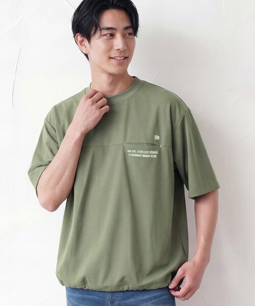 Dessin(デッサン)の「【吸水速乾/UVカット】メッシュ素材 スポーティTシャツ(Tシャツ/カットソー・メンズ・ブラック/カーキ系6/ホワイト・02/03)」の13枚目の写真