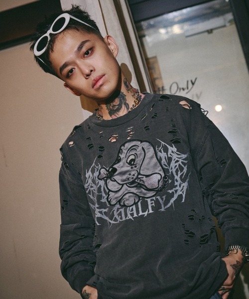 GALFY(ガルフィー)の「【GALFY】大ダメージロンTEE / 【ガルフィー】大ダメージ長袖Tシャツ(Tシャツ/カットソー・メンズ・ベージュ/ブルーグレー/チャコール・L/XL)」の2枚目の写真