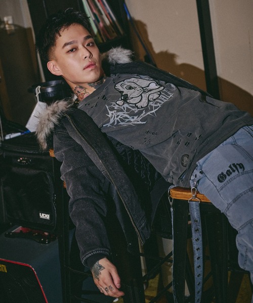 GALFY(ガルフィー)の「【GALFY】大ダメージロンTEE / 【ガルフィー】大ダメージ長袖Tシャツ(Tシャツ/カットソー・メンズ・ベージュ/ブルーグレー/チャコール・L/XL)」の7枚目の写真