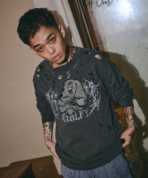 GALFY(ガルフィー)の「【GALFY】大ダメージロンTEE / 【ガルフィー】大ダメージ長袖Tシャツ(Tシャツ/カットソー・メンズ・ベージュ/ブルーグレー/チャコール・L/XL)」の5枚目の写真