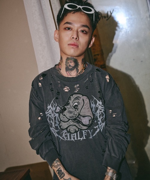GALFY(ガルフィー)の「【GALFY】大ダメージロンTEE / 【ガルフィー】大ダメージ長袖Tシャツ(Tシャツ/カットソー・メンズ・ベージュ/ブルーグレー/チャコール・L/XL)」の4枚目の写真