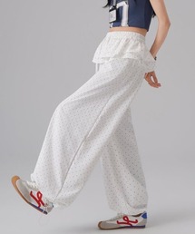 ドット柄フリルウエストワイドパンツ