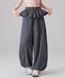 ドット柄フリルウエストワイドパンツ