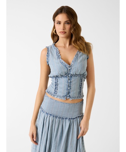 Guess(ゲス)の「REBECA Top トップス キャミソール タンクトップ デニム(キャミソール・レディース・ライトインディゴブルー・LARGE/MEDIUM/SMALL/X-SMALL)」の8枚目の写真