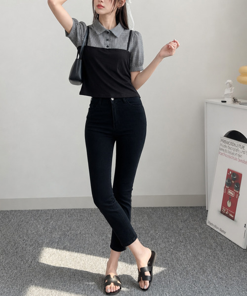 VIVID LADY(ビビッドレディー)の「チェックシャツドッキング 半袖トップス(シャツ/ブラウス・レディース・ブラック/アイボリー・FREE)」の10枚目の写真