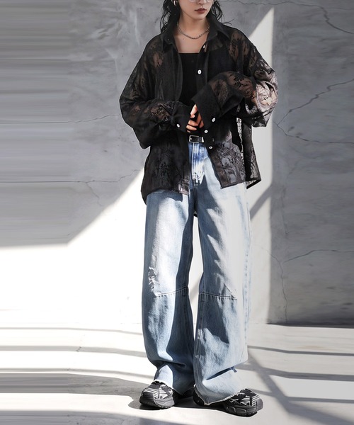 antiqua(アンティカ)の「バックスリット シアーシャツ(シャツ/ブラウス・レディース・ホワイト/ブラック・ONESIZE)」の12枚目の写真