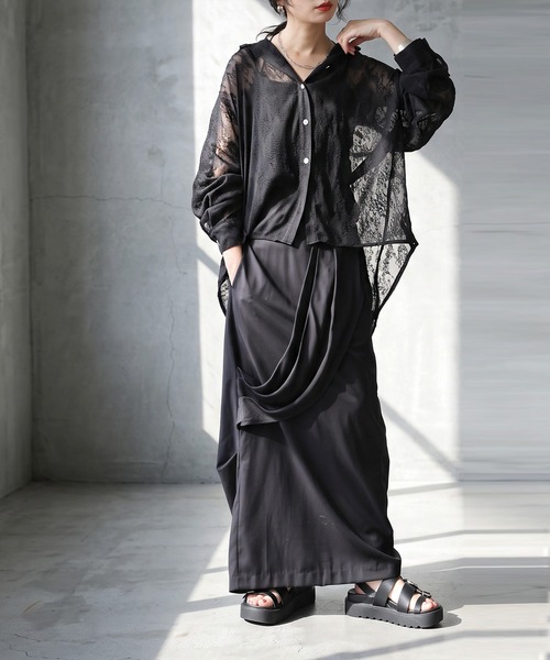 antiqua(アンティカ)の「バックスリット シアーシャツ(シャツ/ブラウス・レディース・ホワイト/ブラック・ONESIZE)」の14枚目の写真