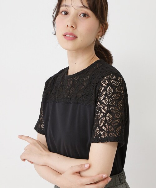 COUP DE CHANCE(クードシャンス)の「【手洗い可/日本製】ラッセルレースプルオーバー(Tシャツ/カットソー・レディース・ブラック/オフホワイト・34/40/38/36)」の10枚目の写真