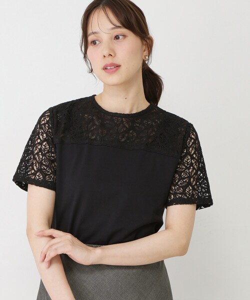COUP DE CHANCE(クードシャンス)の「【手洗い可/日本製】ラッセルレースプルオーバー(Tシャツ/カットソー・レディース・ブラック/オフホワイト・34/40/38/36)」の11枚目の写真