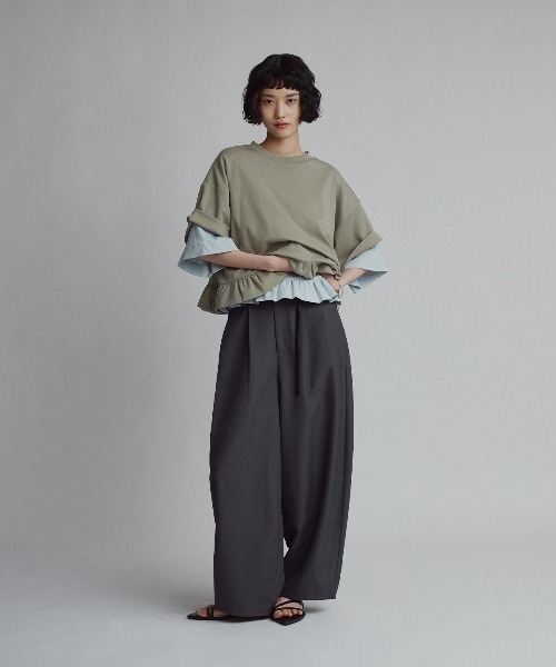 W:Huku(フーク)の「【新色追加】【W:Huku / シルキータッチコットン】ハーフスリーブ フリル ショート Tシャツ / Cotton Half-Sleeve Ruffle T-Shirt(Tシャツ/カットソー・レディース・オフホワイト/ブルー/グリーン系その他/ブラック・FREE)」の20枚目の写真