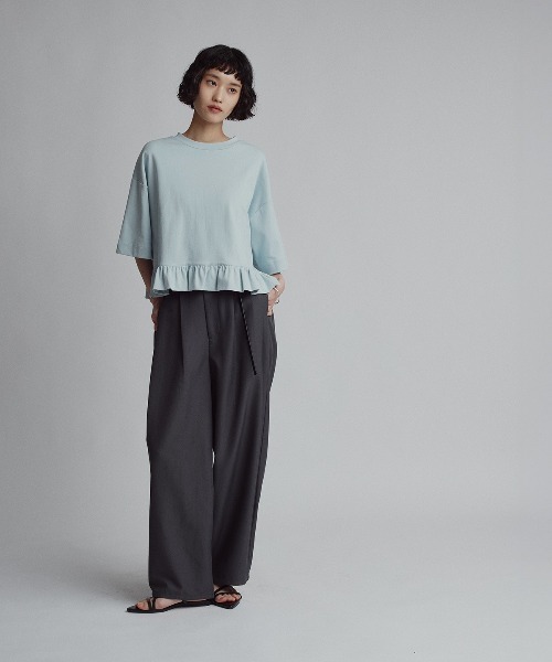 W:Huku(フーク)の「【新色追加】【W:Huku / シルキータッチコットン】ハーフスリーブ フリル ショート Tシャツ / Cotton Half-Sleeve Ruffle T-Shirt(Tシャツ/カットソー・レディース・オフホワイト/ブルー/グリーン系その他/ブラック・FREE)」の22枚目の写真