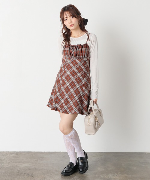 Honeys(ハニーズ)の「チェックキャミワンピース(ワンピース・レディース・レッド系その他2/ベージュ系その他2/ブラウン系その他2・M/S/LL/L)」の10枚目の写真