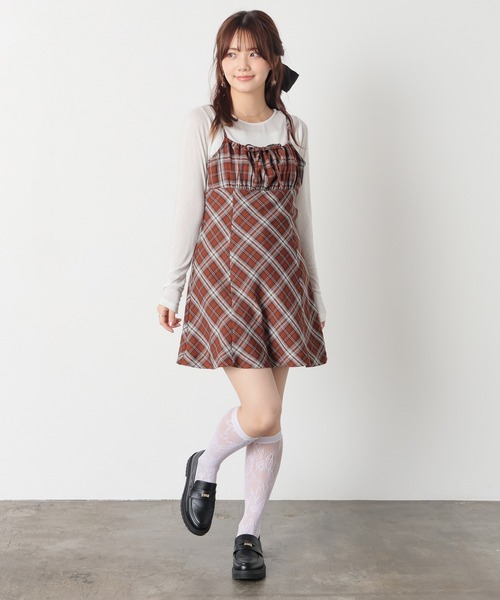 Honeys(ハニーズ)の「チェックキャミワンピース(ワンピース・レディース・レッド系その他2/ベージュ系その他2/ブラウン系その他2・M/S/LL/L)」の11枚目の写真