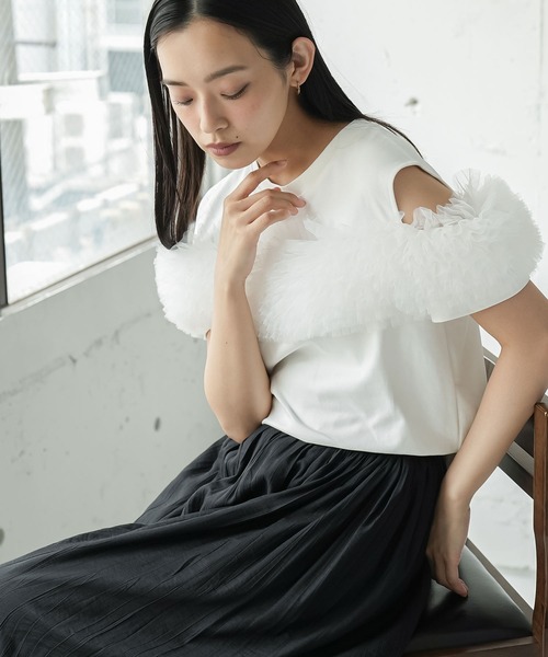 mili an deni（ミリアンデニ）の「チェストチュールTシャツ（Tシャツ/カットソー・レディース・ブラック/オフホワイト・M）」の4枚目の写真