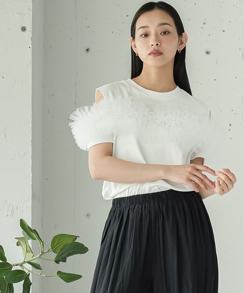 mili an deni（ミリアンデニ）の「チェストチュールTシャツ（Tシャツ/カットソー・レディース・ブラック/オフホワイト・M）」の5枚目の写真
