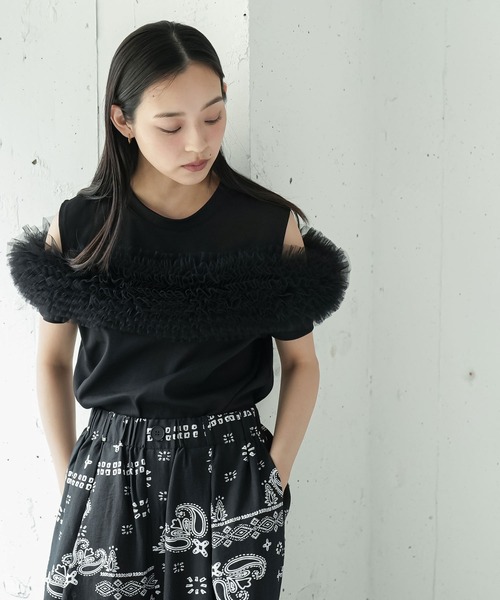 mili an deni（ミリアンデニ）の「チェストチュールTシャツ（Tシャツ/カットソー・レディース・ブラック/オフホワイト・M）」の8枚目の写真