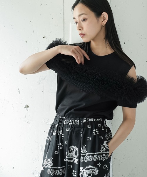 mili an deni（ミリアンデニ）の「チェストチュールTシャツ（Tシャツ/カットソー・レディース・ブラック/オフホワイト・M）」の9枚目の写真