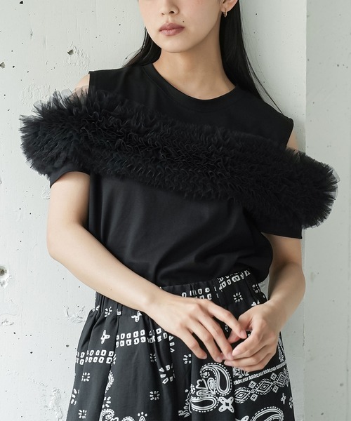 mili an deni（ミリアンデニ）の「チェストチュールTシャツ（Tシャツ/カットソー・レディース・ブラック/オフホワイト・M）」の15枚目の写真